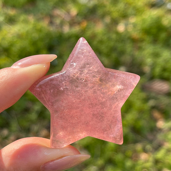 Natural Crystal Carving Strawberry Quartz Star