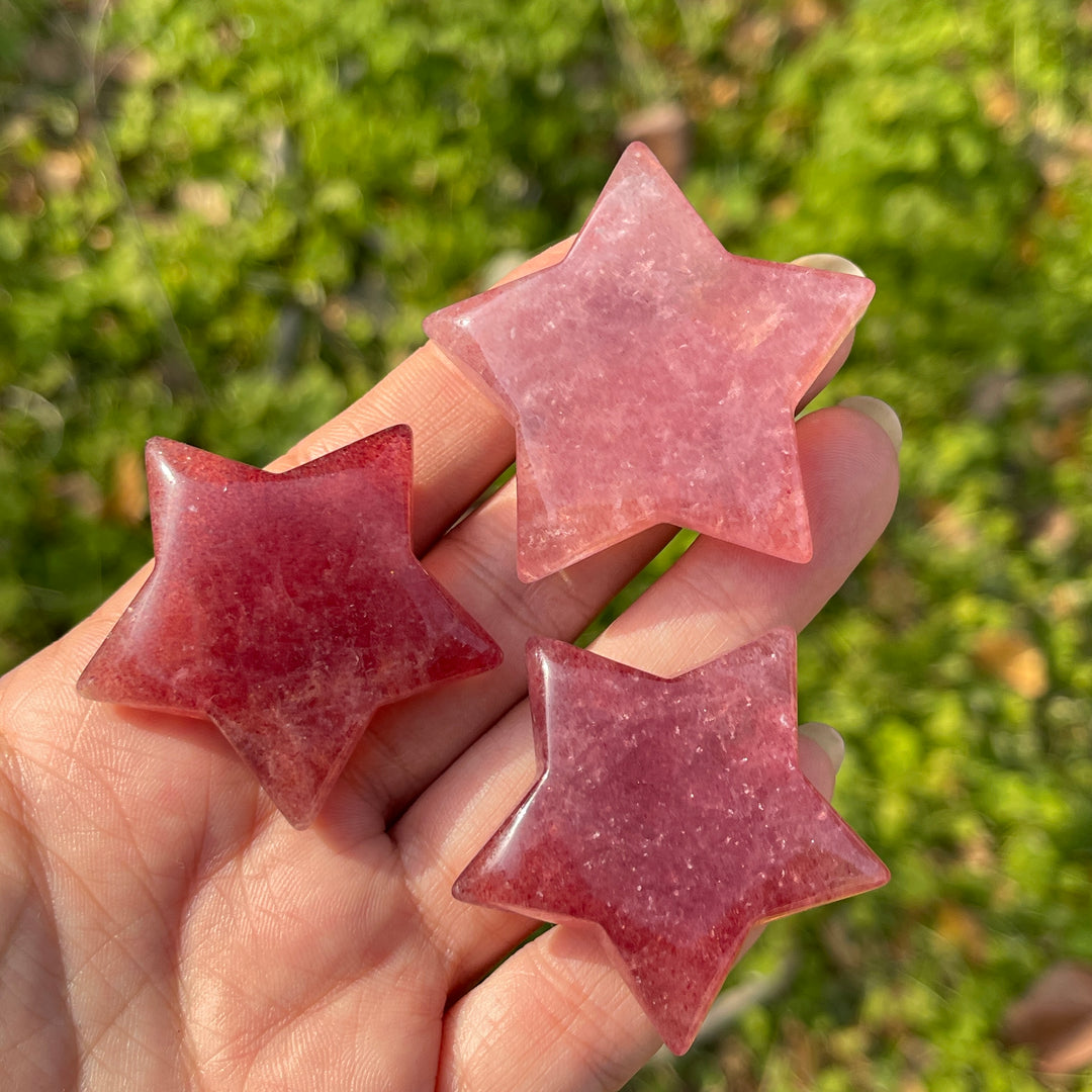 Natural Crystal Carving Strawberry Quartz Star