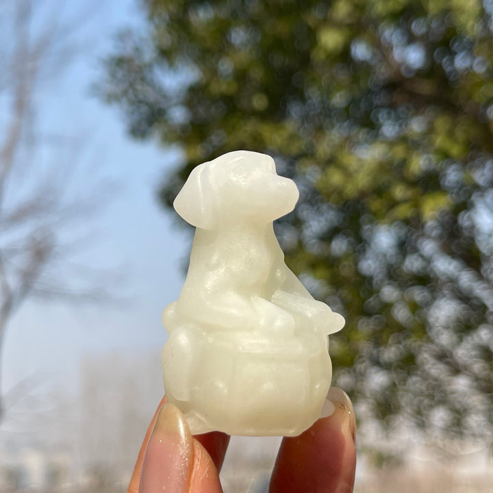 Natural Crystal Carving Playful Drumming Dog