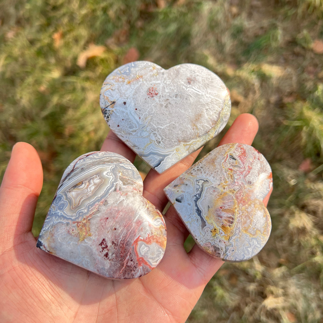 Natural Crystal Mexican Agate Heart Palm Stone