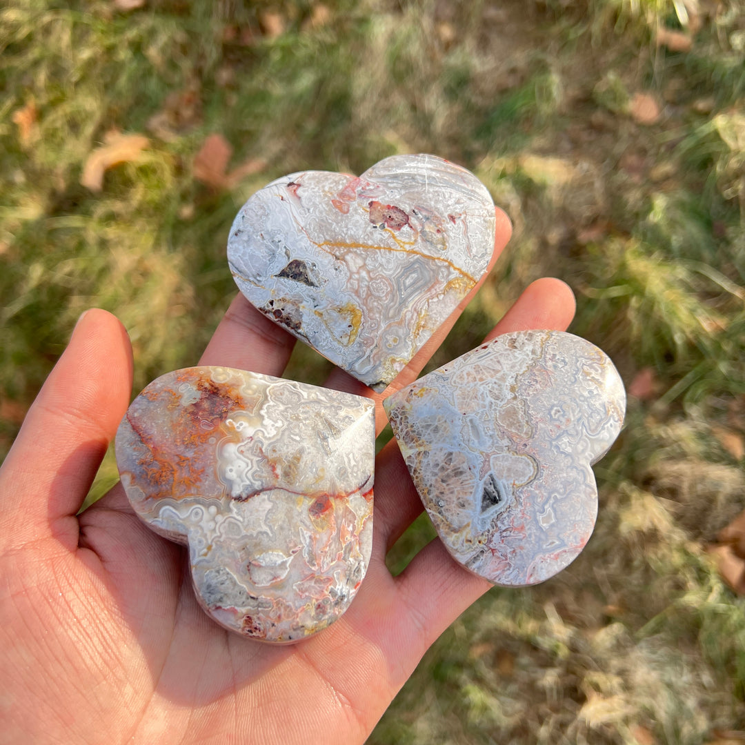 Natural Crystal Mexican Agate Heart Palm Stone