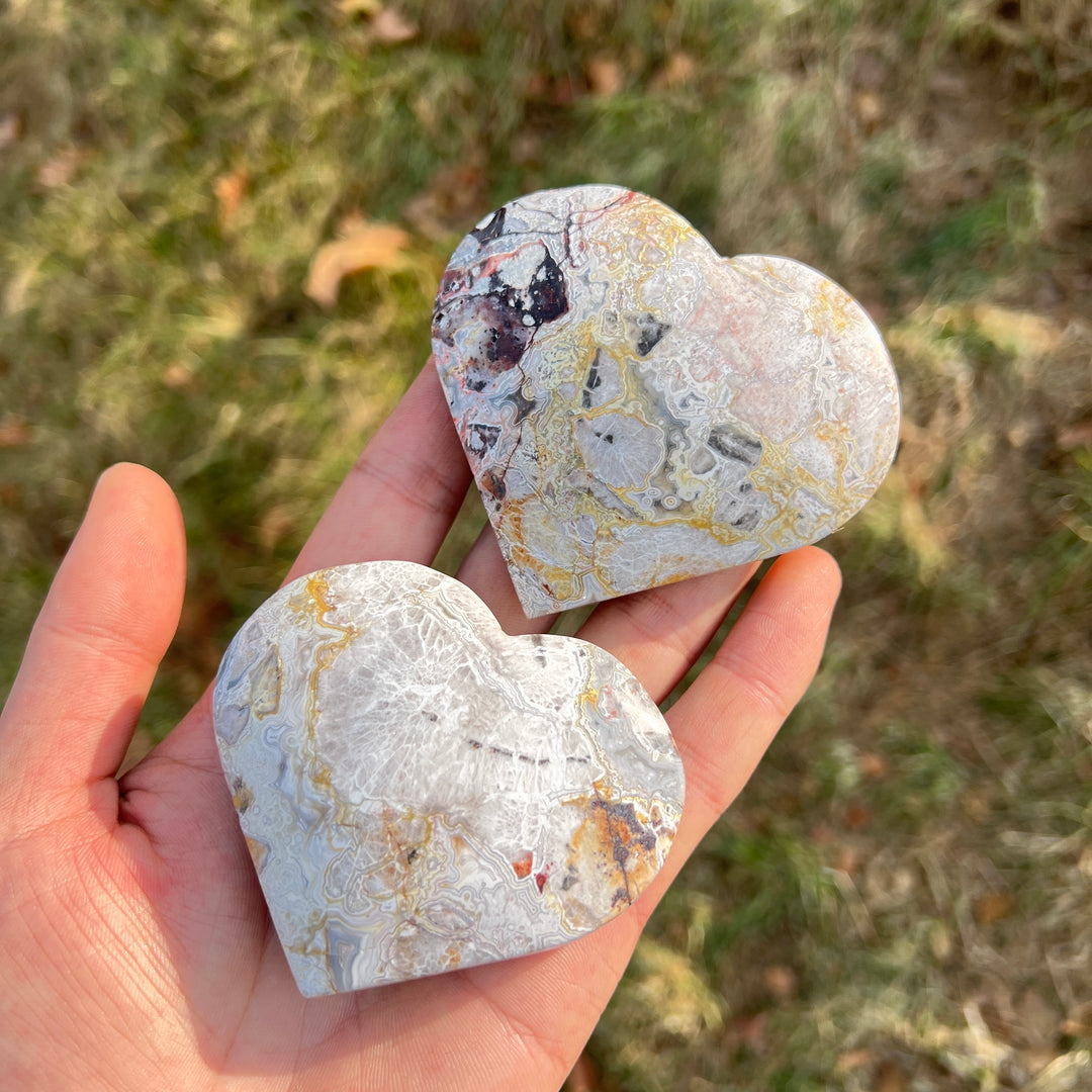 Natural Crystal Mexican Agate Heart Palm Stone