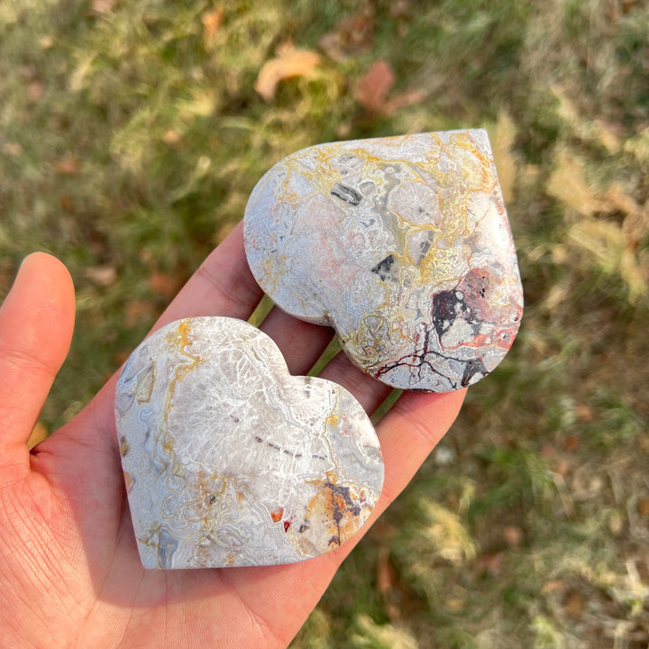 Natural Crystal Mexican Agate Heart Palm Stone
