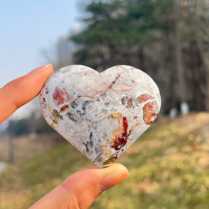 Natural Crystal Mexican Agate Heart Palm Stone