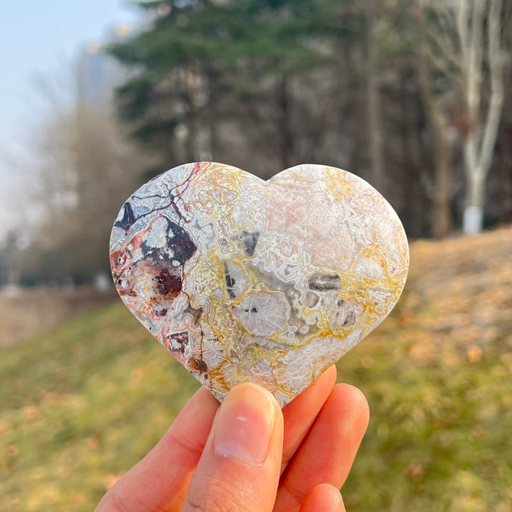 Natural Crystal Mexican Agate Heart Palm Stone