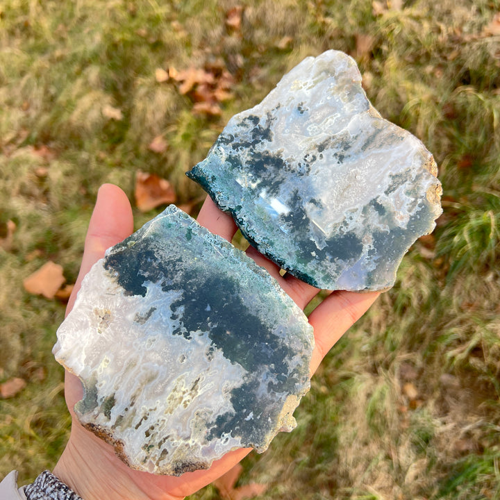 Natural Crystal Moss Agate Slice