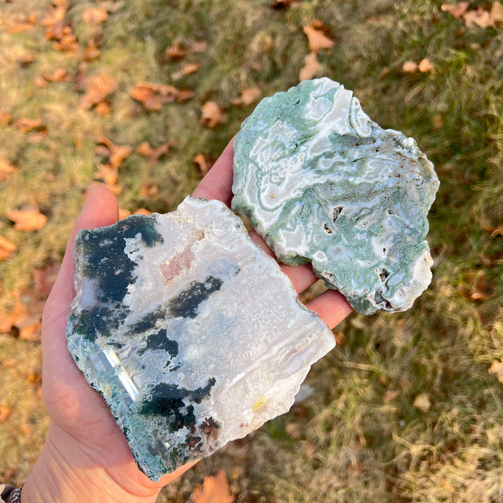 Natural Crystal Moss Agate Slice