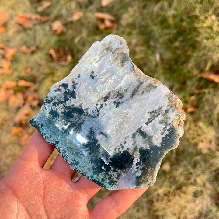 Natural Crystal Moss Agate Slice