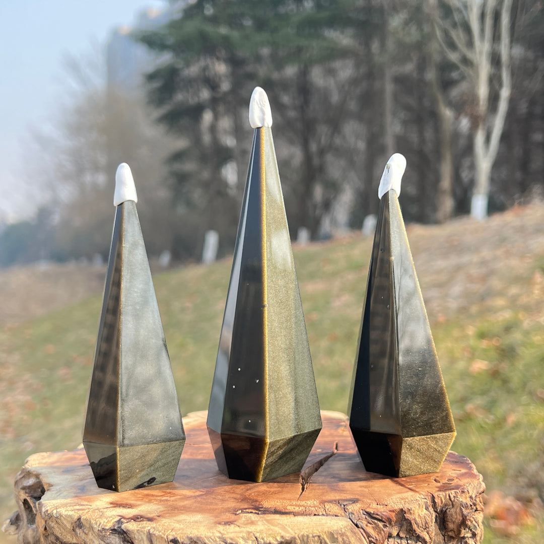 Natural Golden Obsidian Diamond Tower