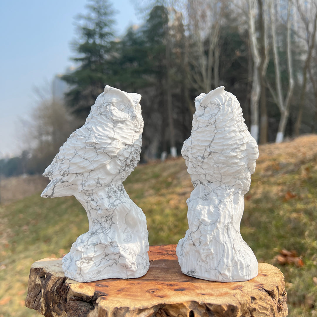 Natural Crystal Howlite Owl Carving