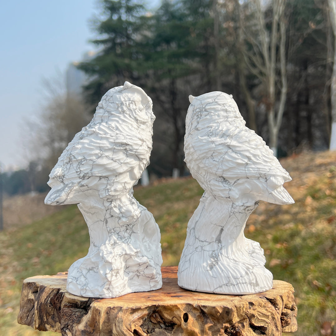 Natural Crystal Howlite Owl Carving