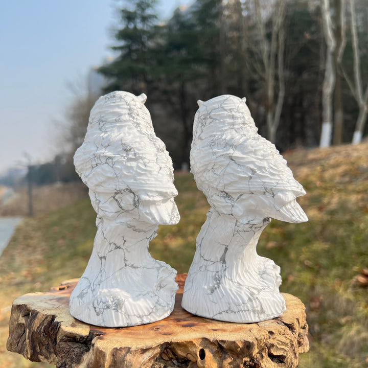 Natural Crystal Howlite Owl Carving