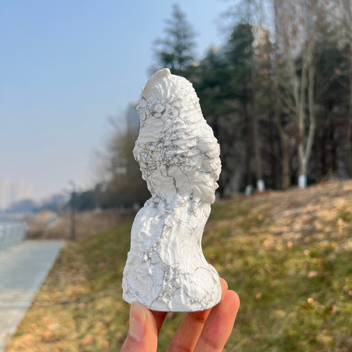 Natural Crystal Howlite Owl Carving