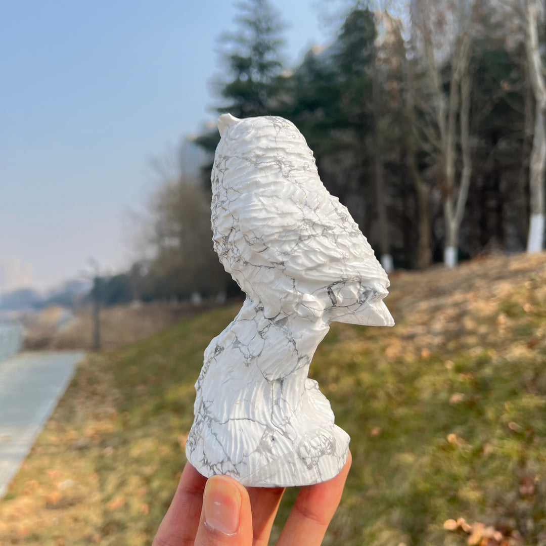 Natural Crystal Howlite Owl Carving