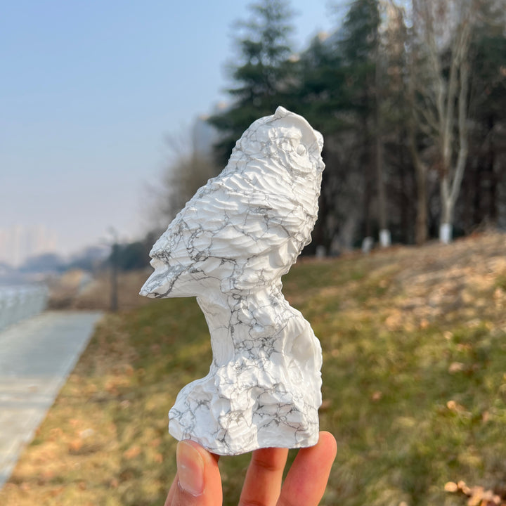 Natural Crystal Howlite Owl Carving