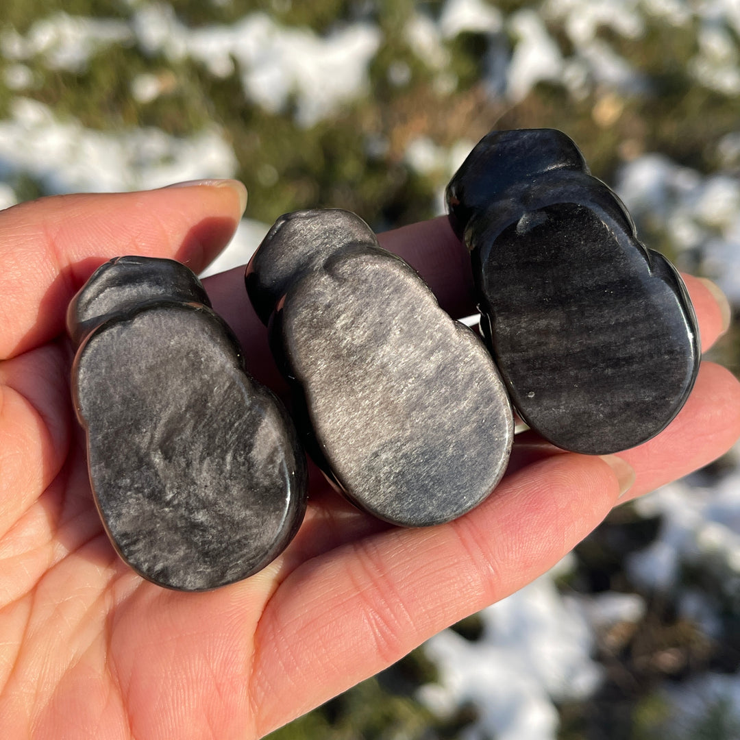 Natural Silver Obsidian Bread Cat Carving