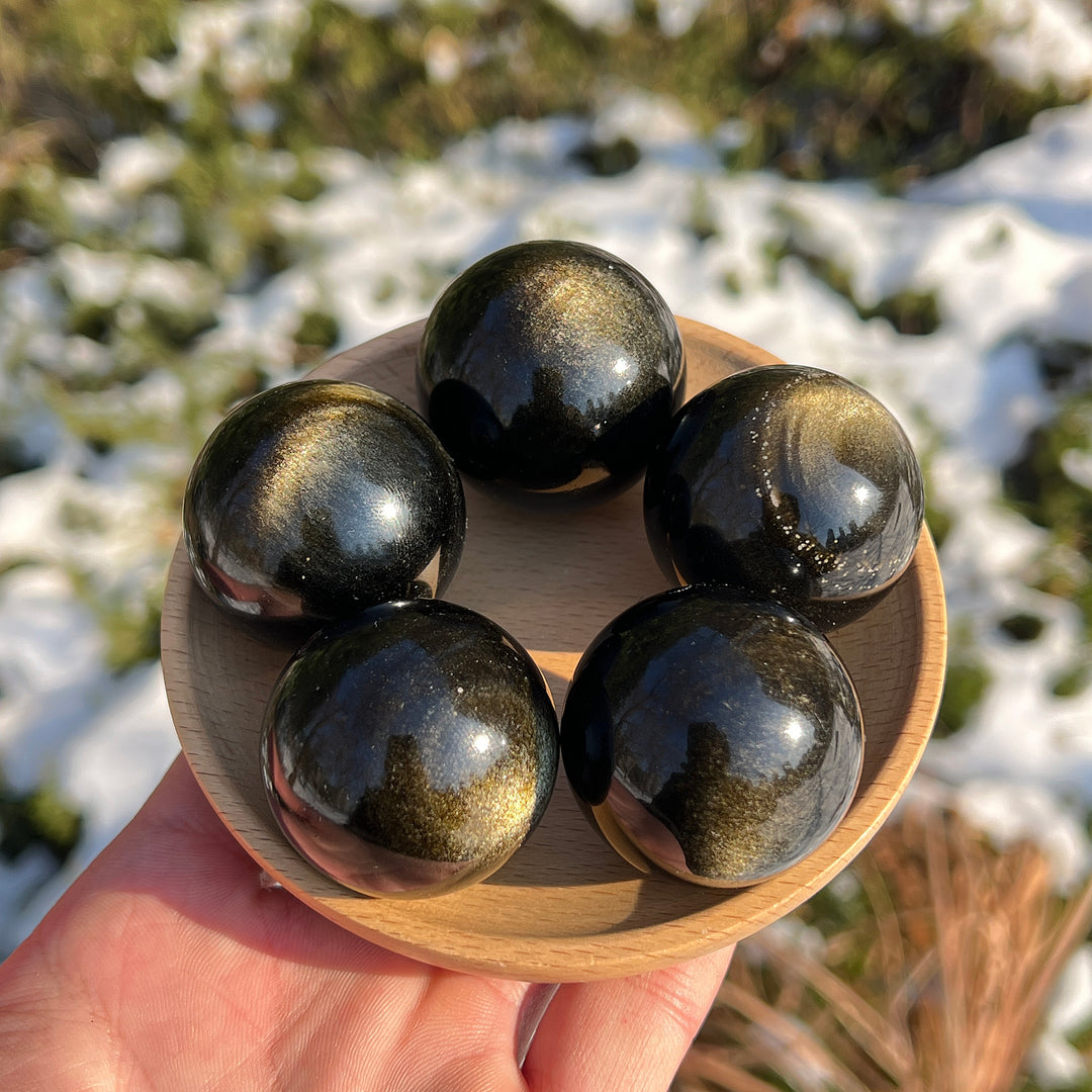 Natural Crystal Golden Obsidian Sphere