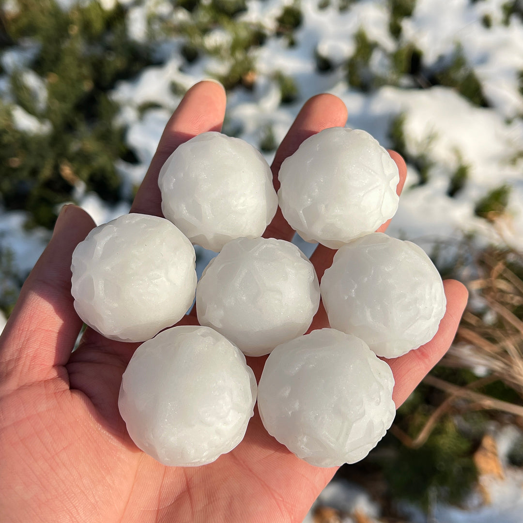Natural Crystal White Jade Weather-Themed Snowball