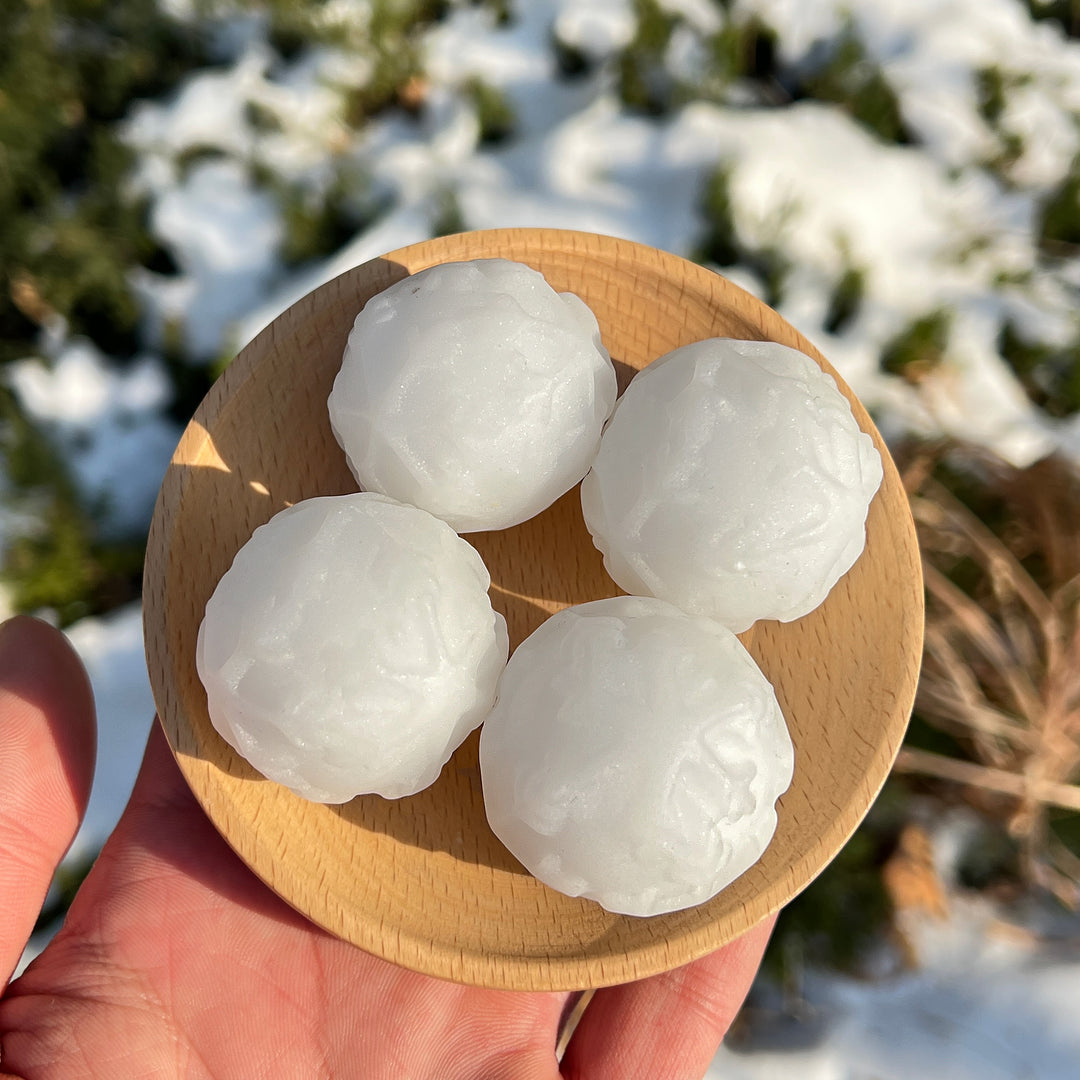 Natural Crystal White Jade Weather-Themed Snowball