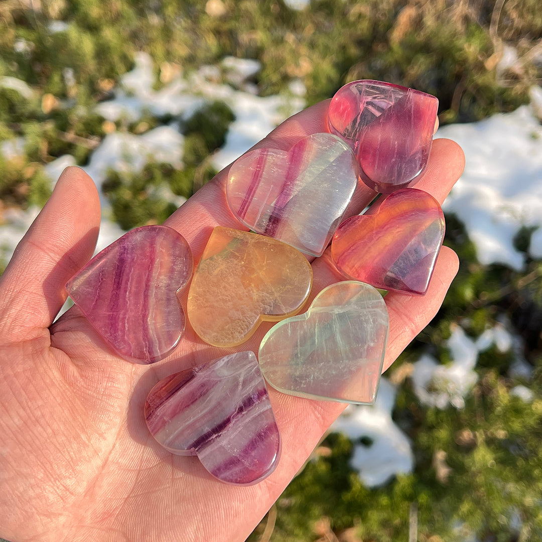 Natural Crystal Fluorite Heart Palm Stone