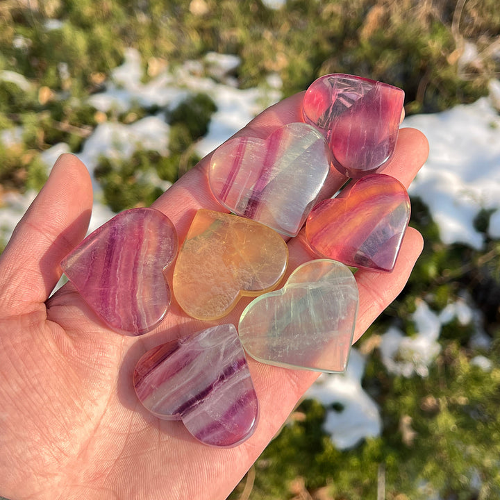 Natural Crystal Fluorite Heart Palm Stone