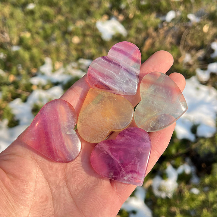 Natural Crystal Fluorite Heart Palm Stone