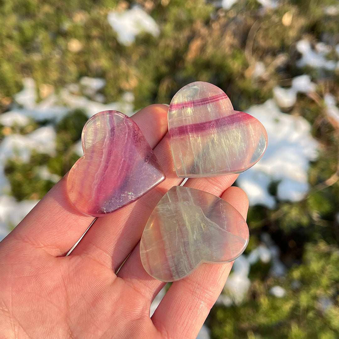 Natural Crystal Fluorite Heart Palm Stone
