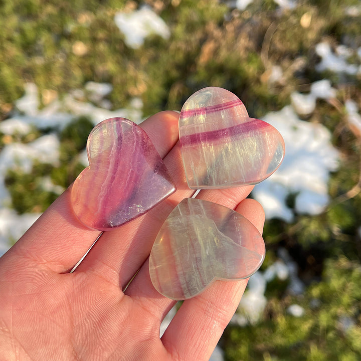 Natural Crystal Fluorite Heart Palm Stone