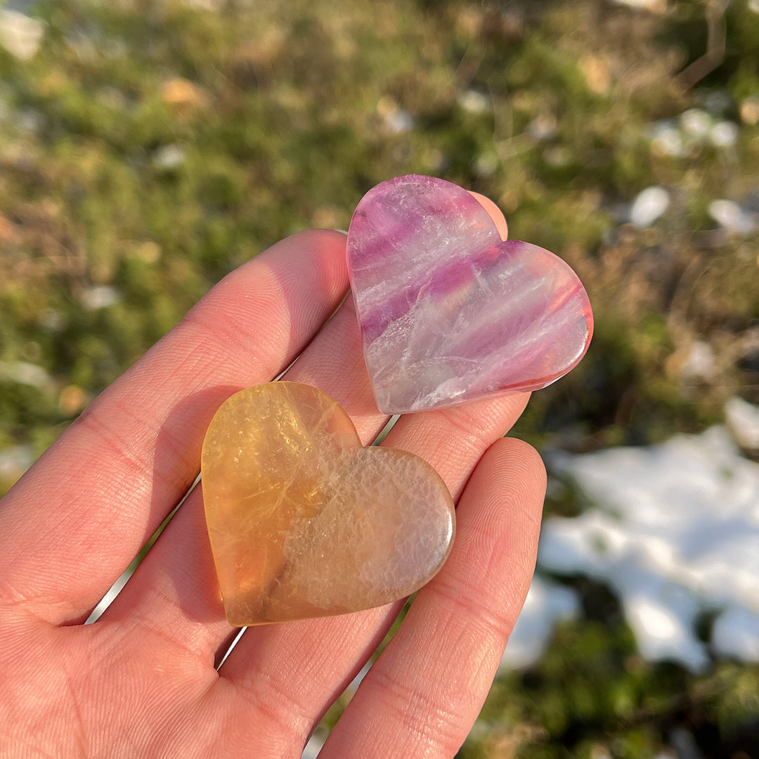 Natural Crystal Fluorite Heart Palm Stone