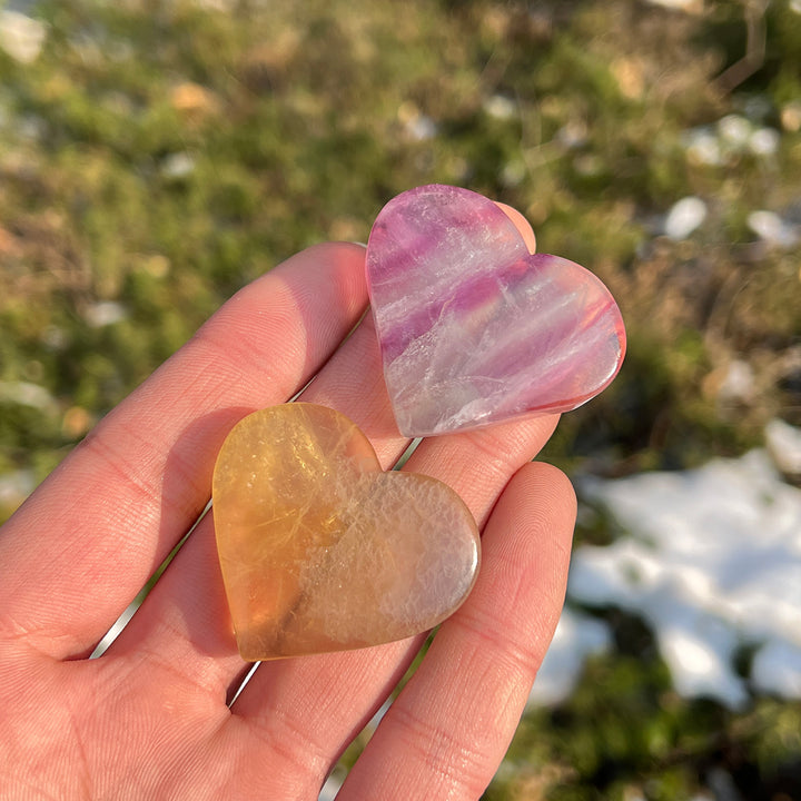 Natural Crystal Fluorite Heart Palm Stone