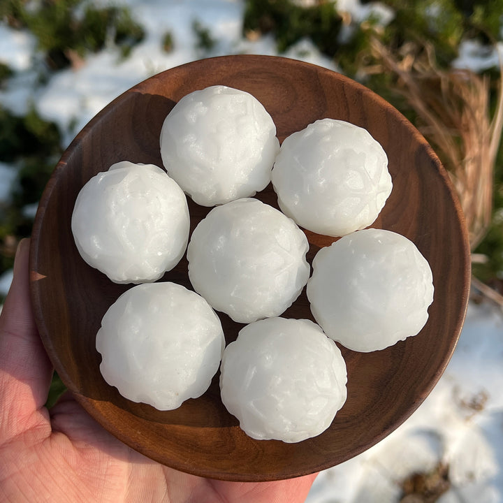 Natural Crystal White Jade Weather-Themed Snowball