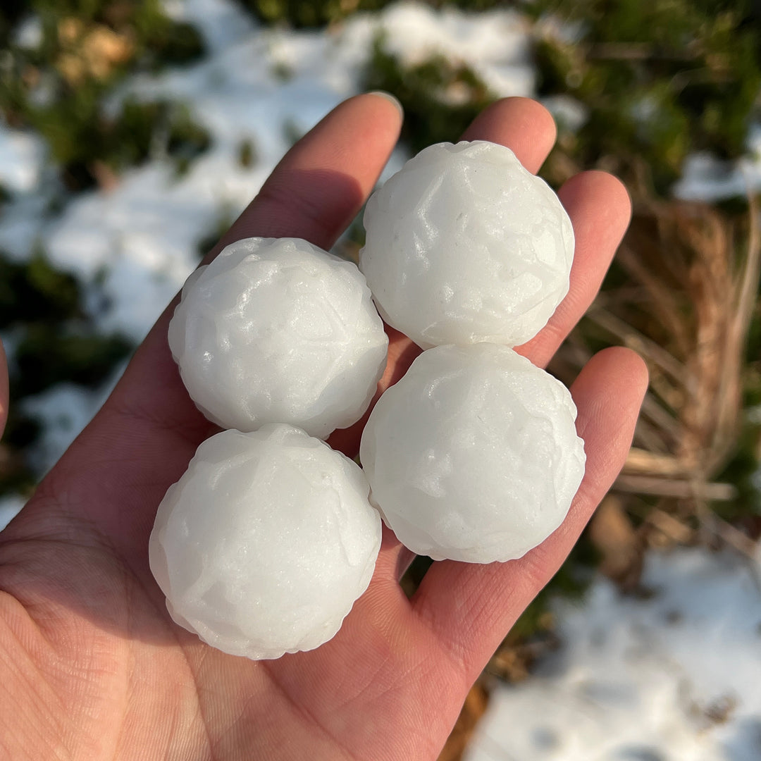 Natural Crystal White Jade Weather-Themed Snowball