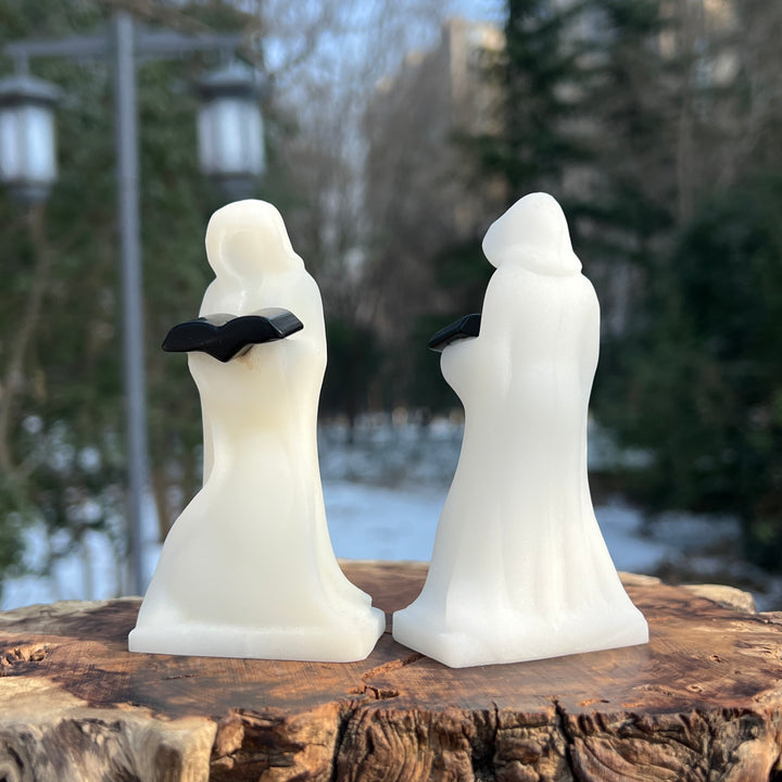 Natural White Jade Reading Reaper Carving