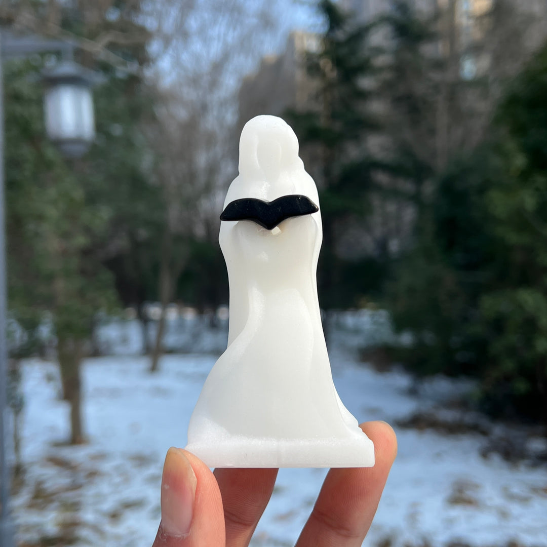 Natural White Jade Reading Reaper Carving