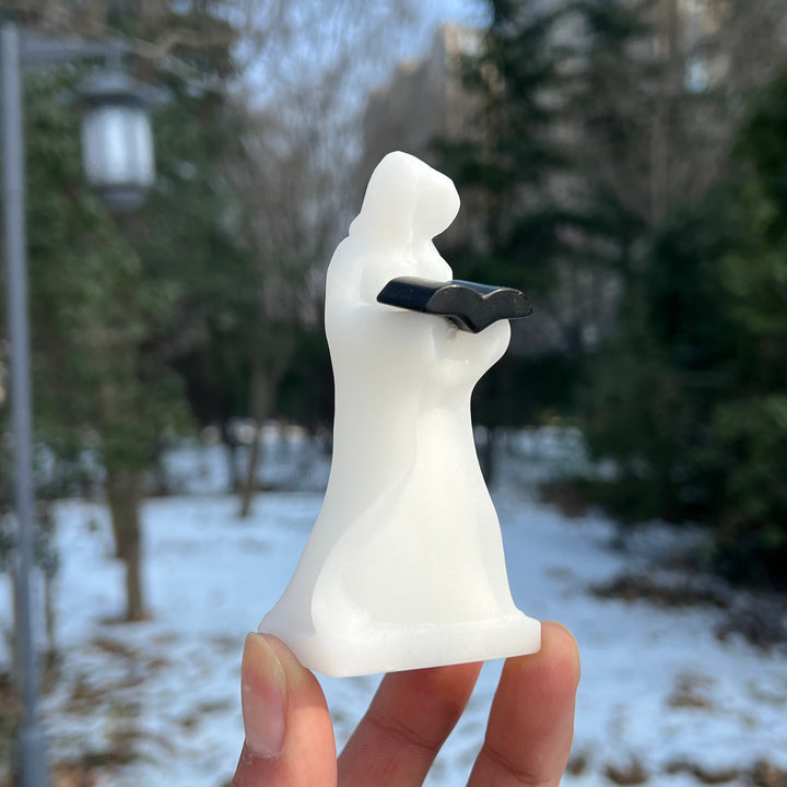 Natural White Jade Reading Reaper Carving