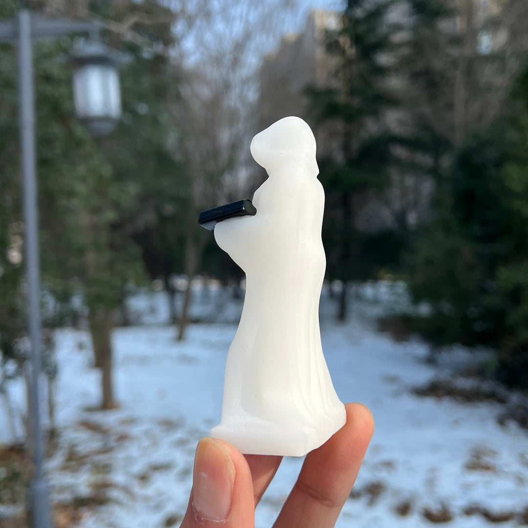 Natural White Jade Reading Reaper Carving