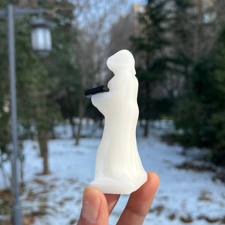 Natural White Jade Reading Reaper Carving