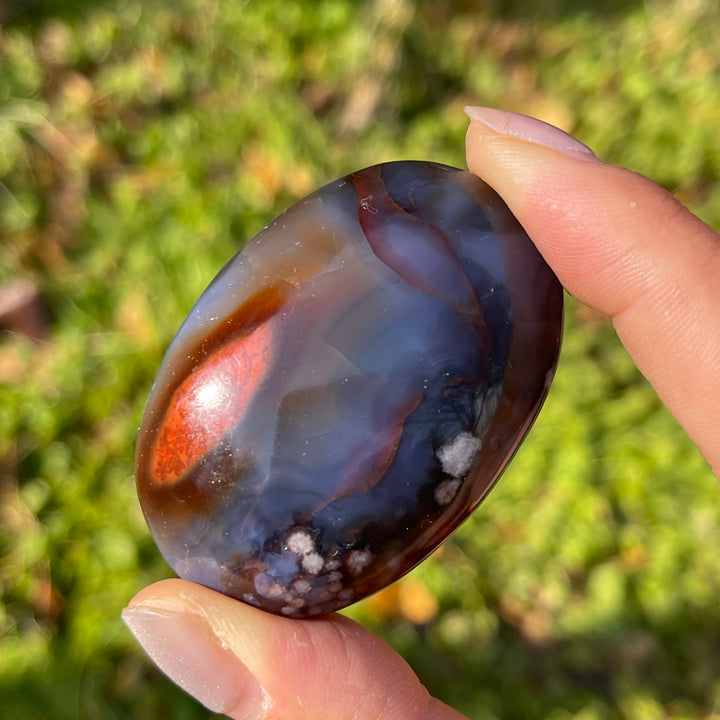 Natural Blue Flower Agate Palm Stone