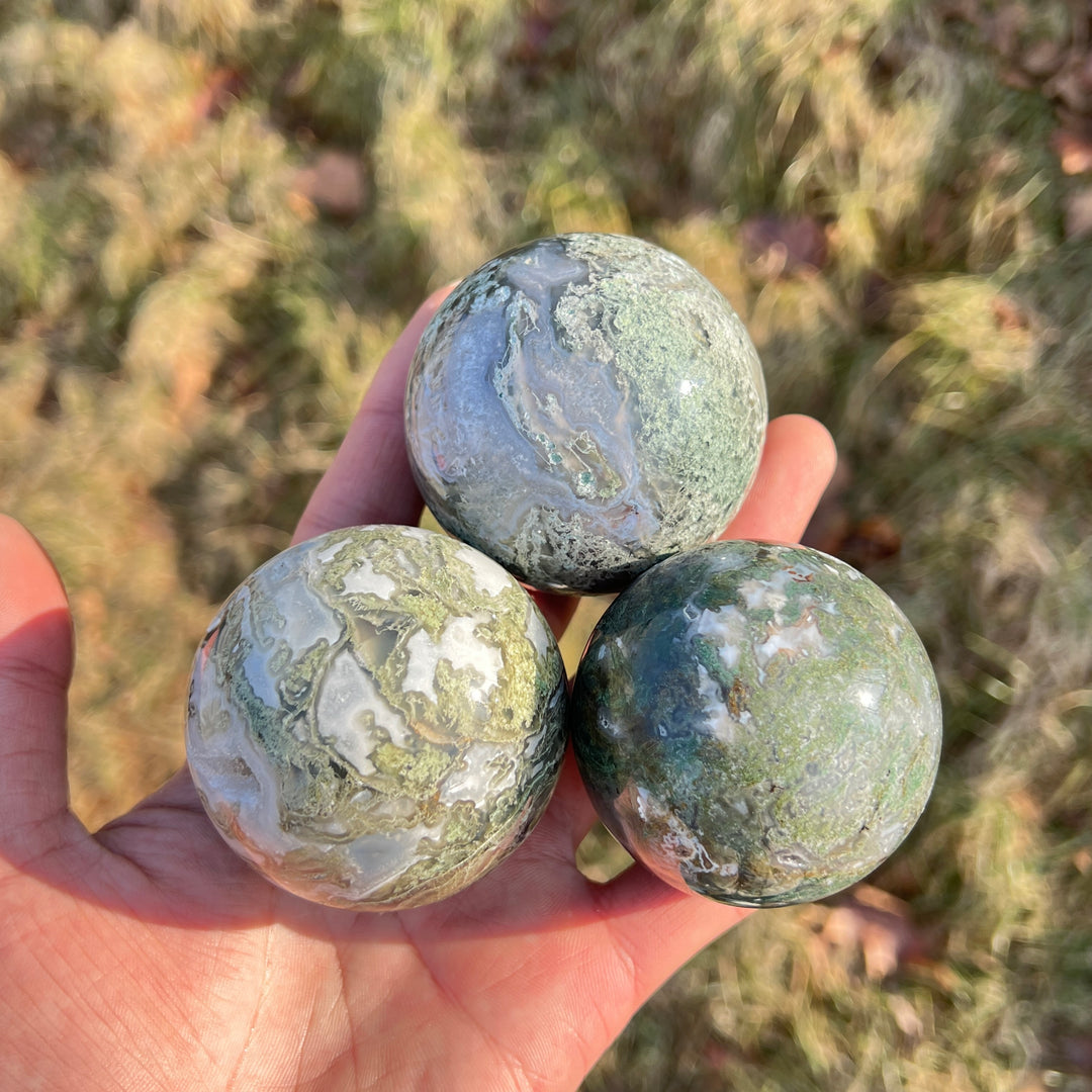 Natural Crystal Moss Agate Sphere