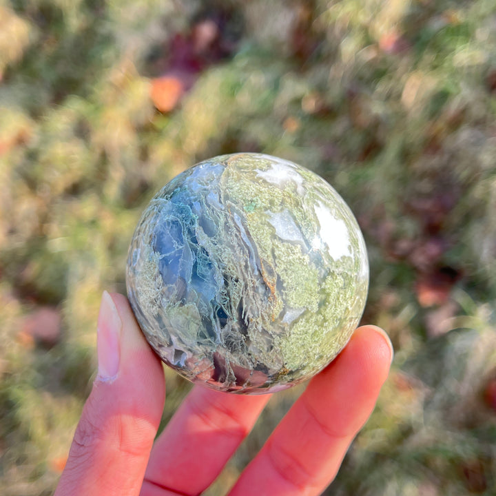 Natural Crystal Moss Agate Sphere