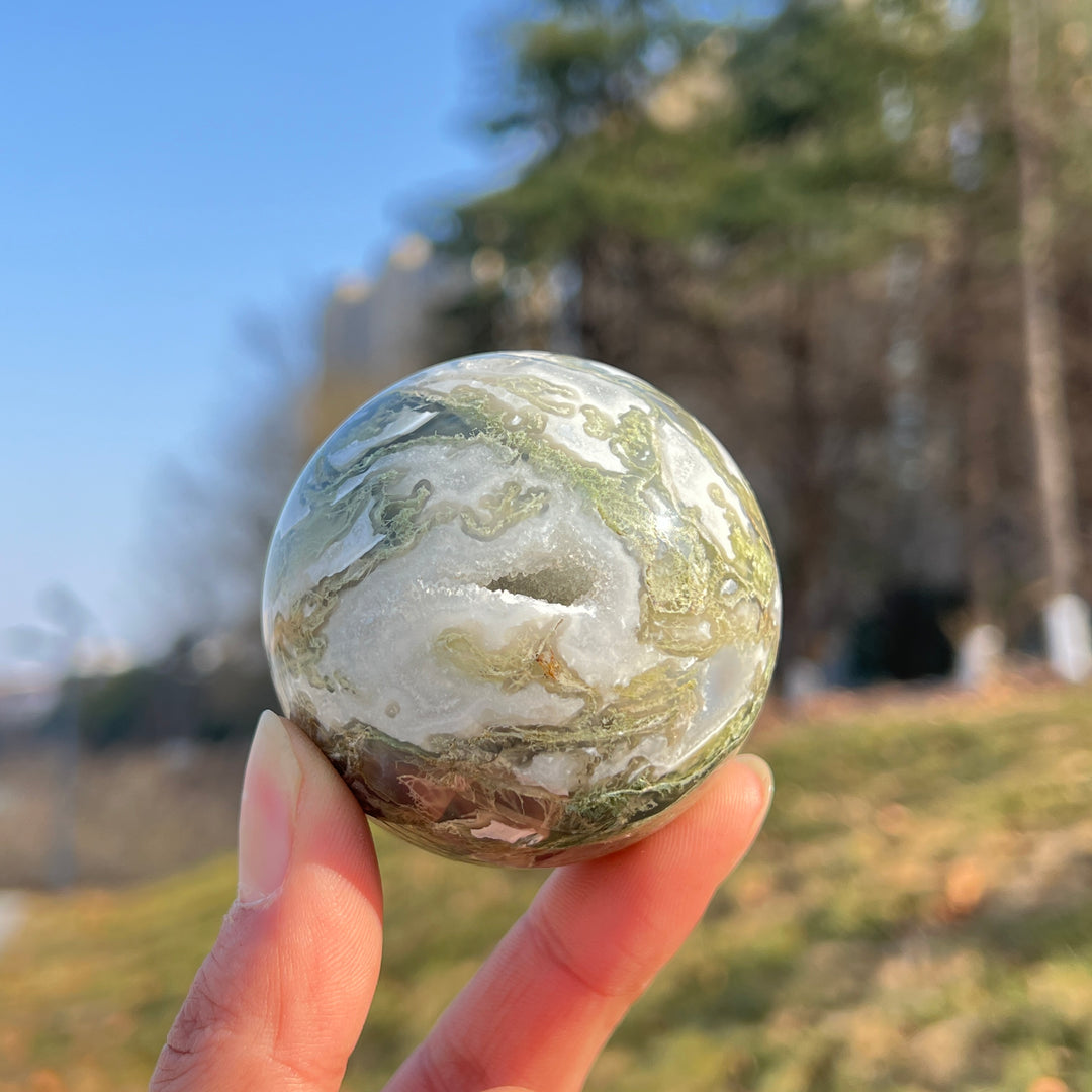 Natural Crystal Moss Agate Sphere
