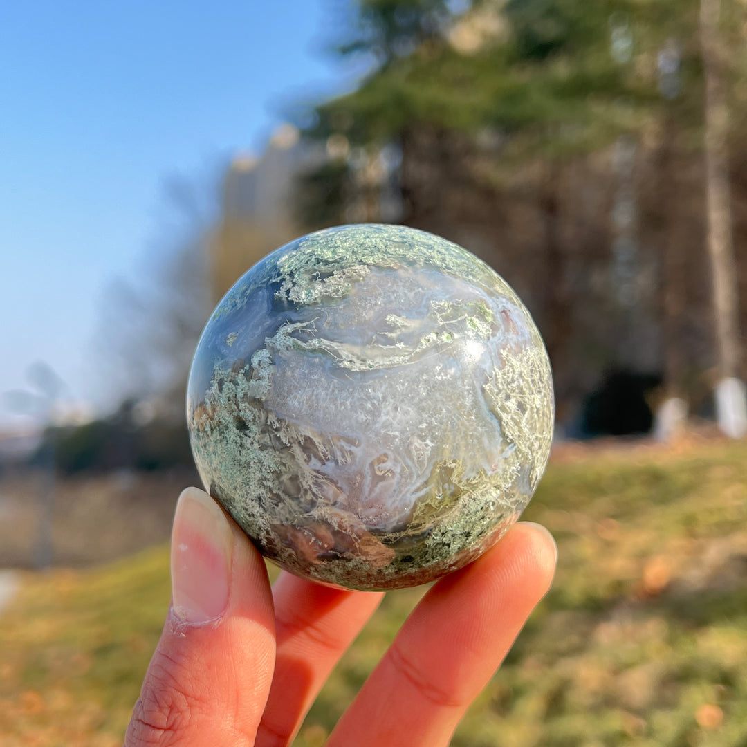 Natural Crystal Moss Agate Sphere