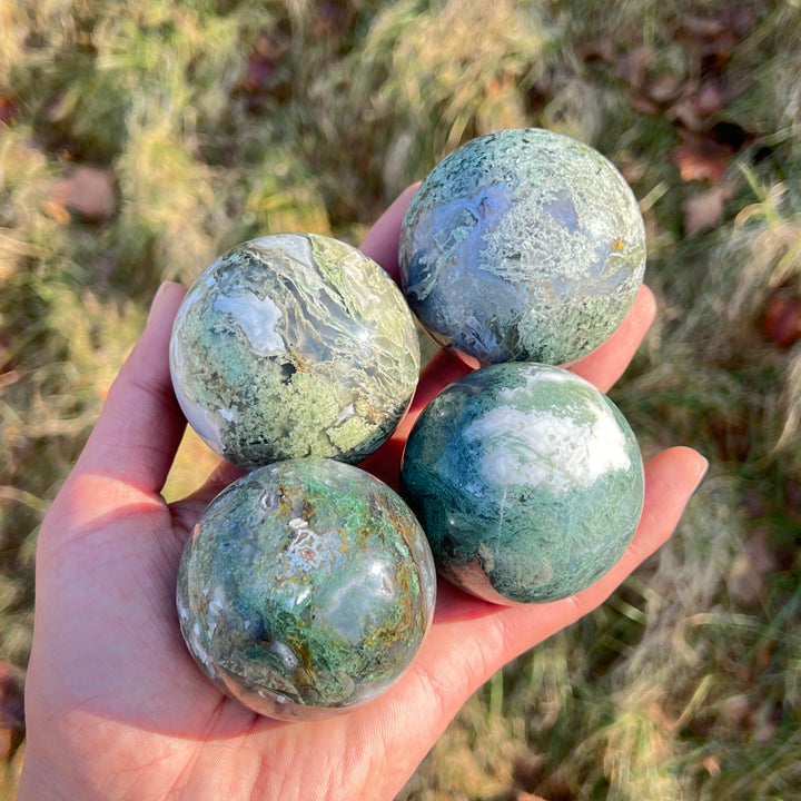 Natural Crystal Moss Agate Sphere