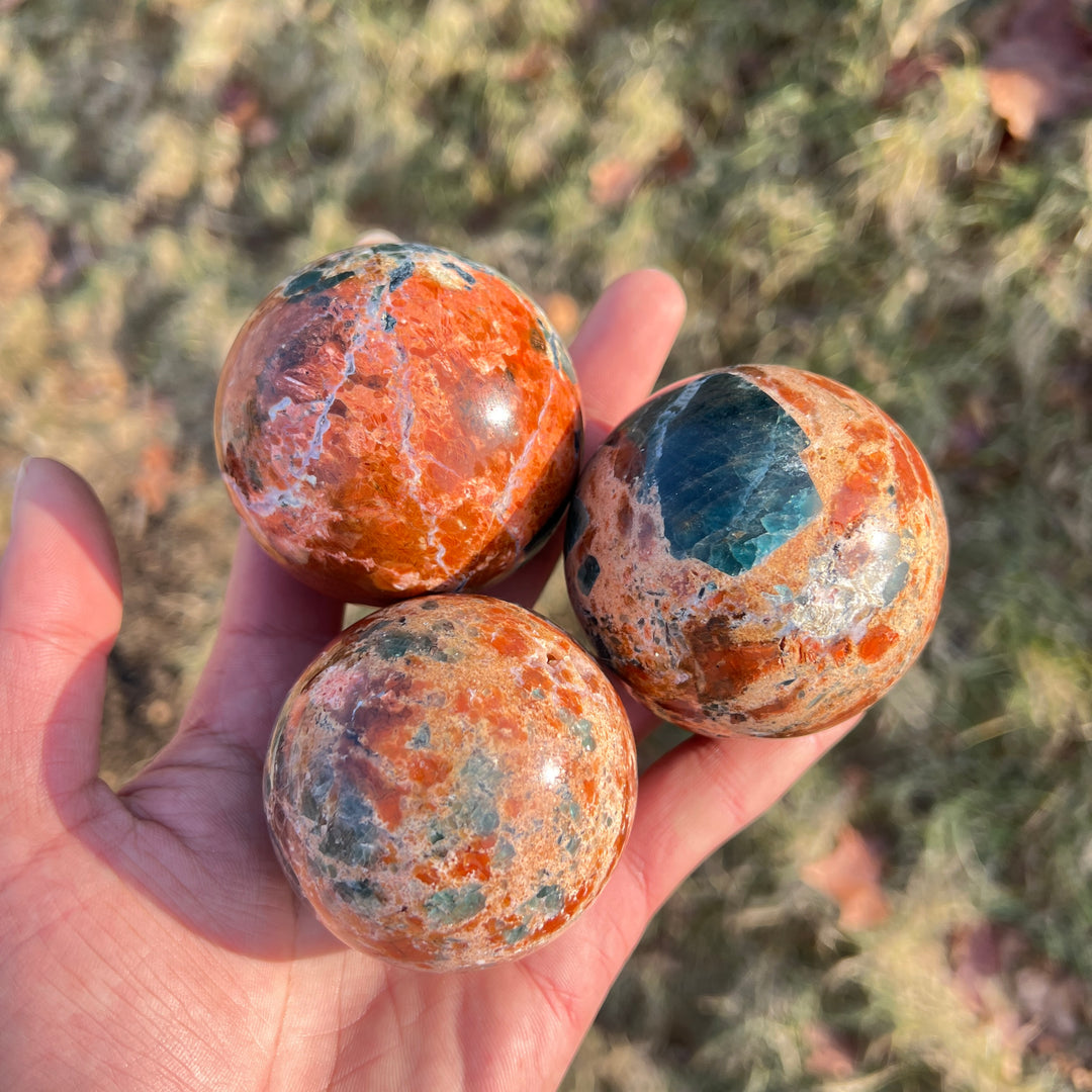 Natural Blue Apatite With Calcite Sphere
