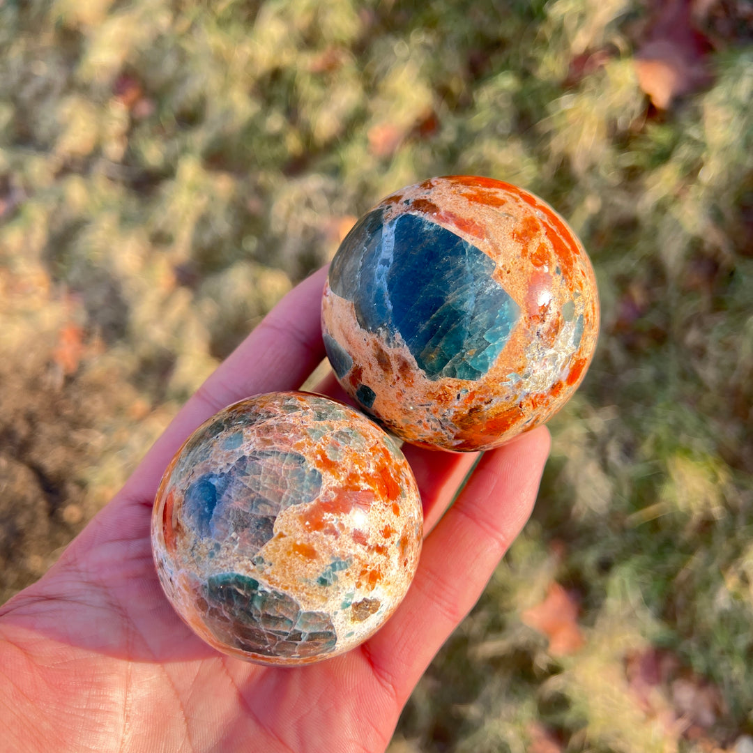 Natural Blue Apatite With Calcite Sphere