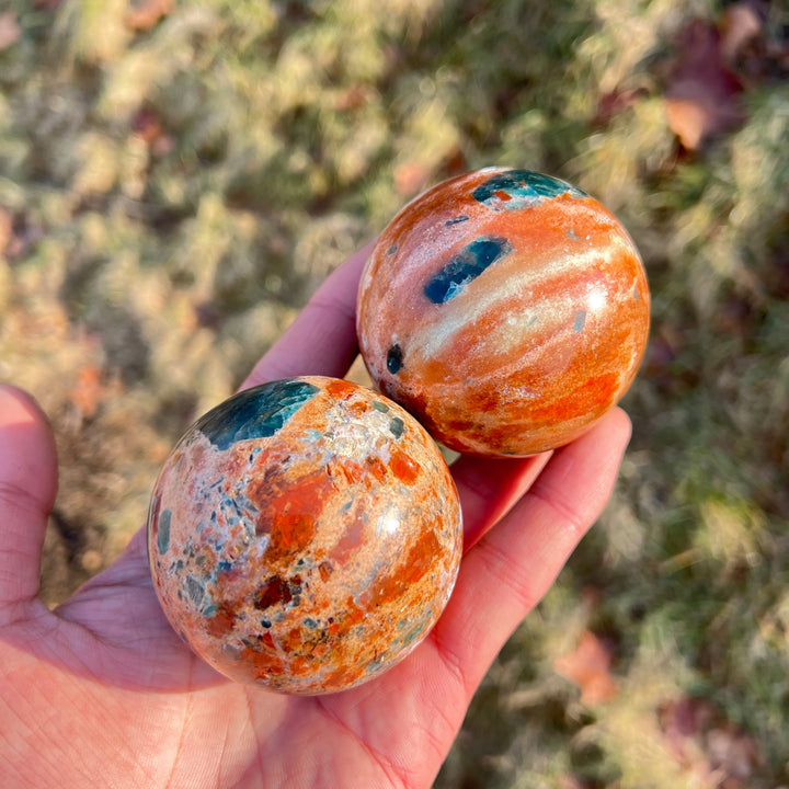 Natural Blue Apatite With Calcite Sphere