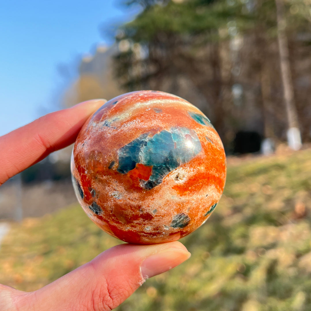 Natural Blue Apatite With Calcite Sphere