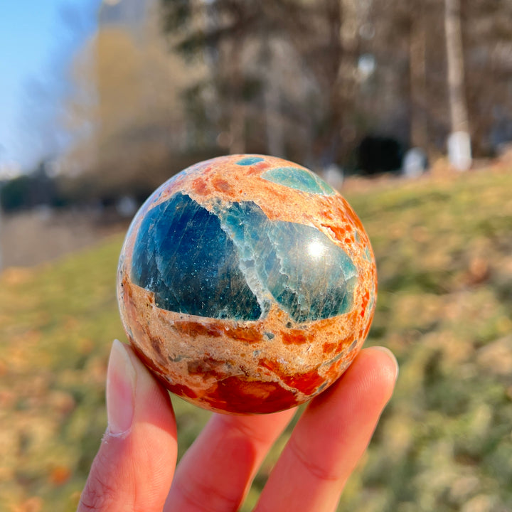 Natural Blue Apatite With Calcite Sphere