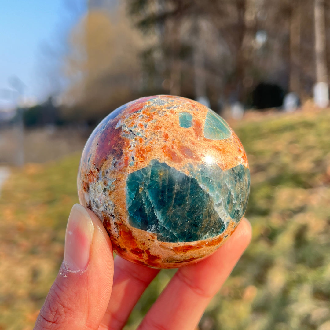 Natural Blue Apatite With Calcite Sphere