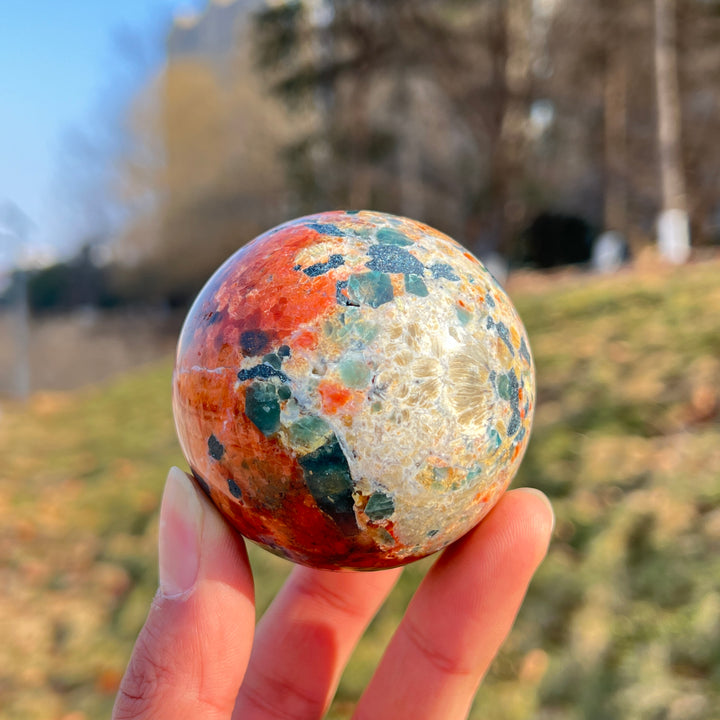 Natural Blue Apatite With Calcite Sphere